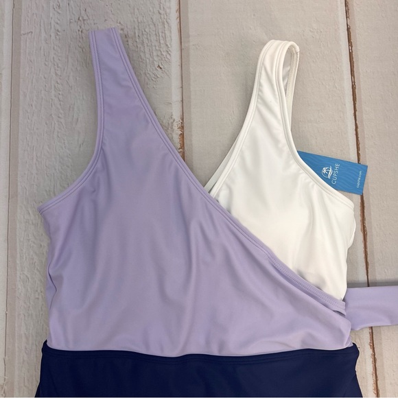 NWT Women's One Piece Swimsuit Wrap Color Block Tie Side Bathing Suit SIZE M - Picture 7 of 17